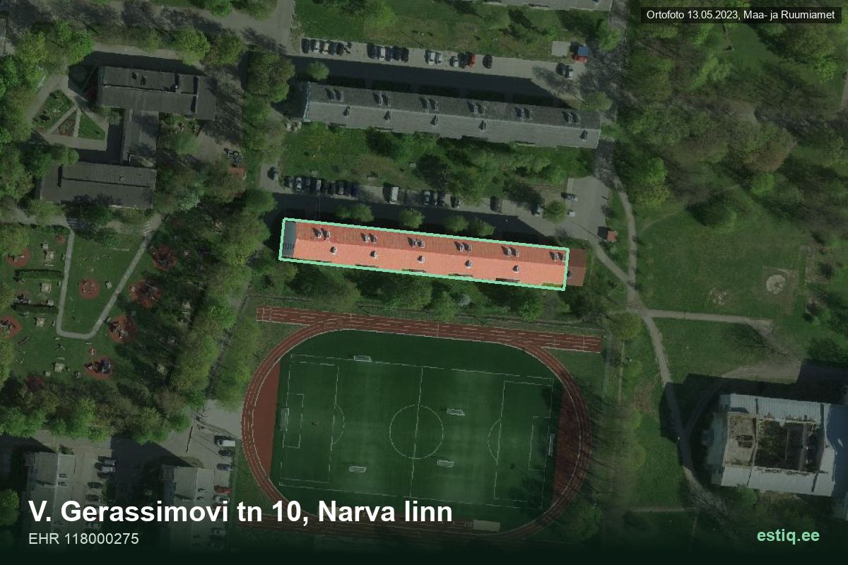 V. Gerassimovi tänav 10, Narva – аэрофото дома, контур по данным регистра строений (EHR)