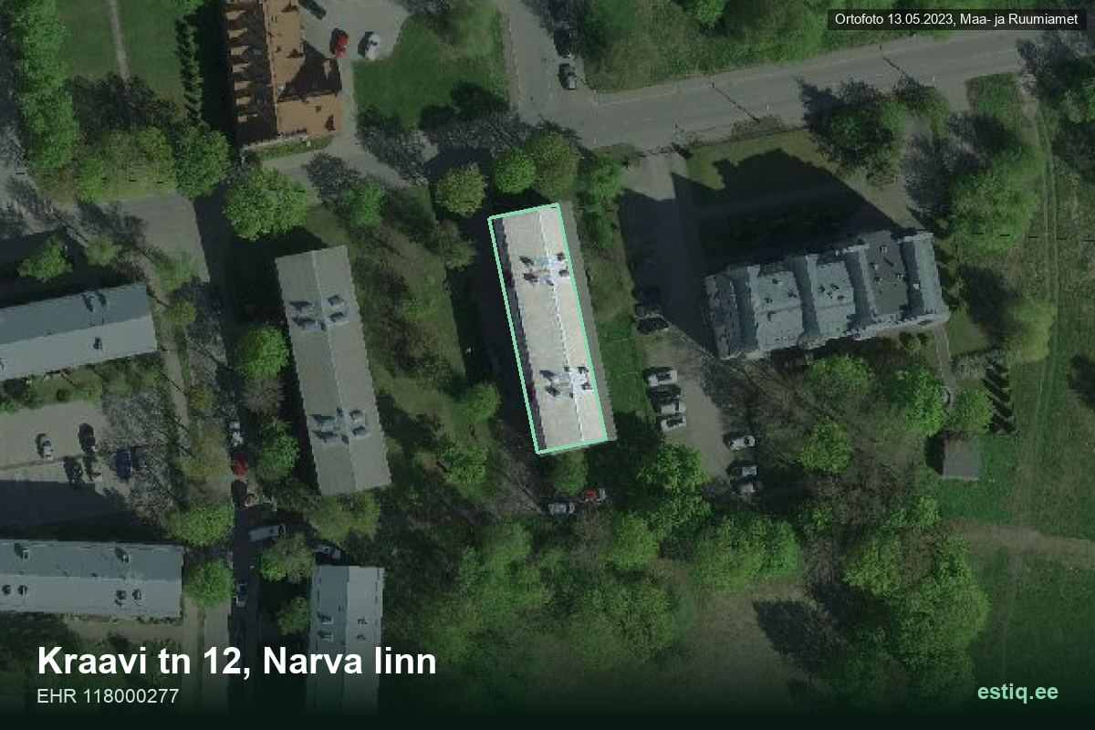 Kraavi tänav 12, Narva – aerial photo of the building, outline from the Building Register (EHR)