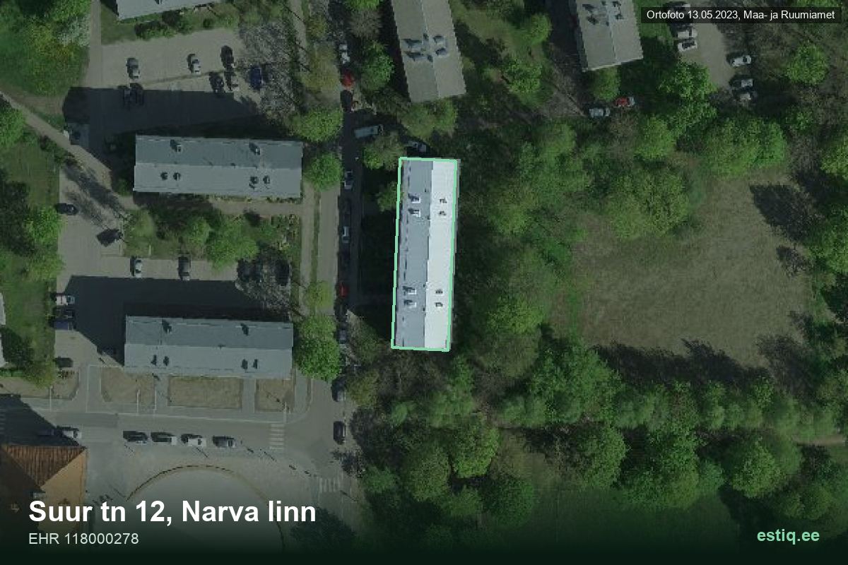 Suur tänav 12, Narva – hoone aerofoto, kontuur ehitisregistri (EHR) andmetest