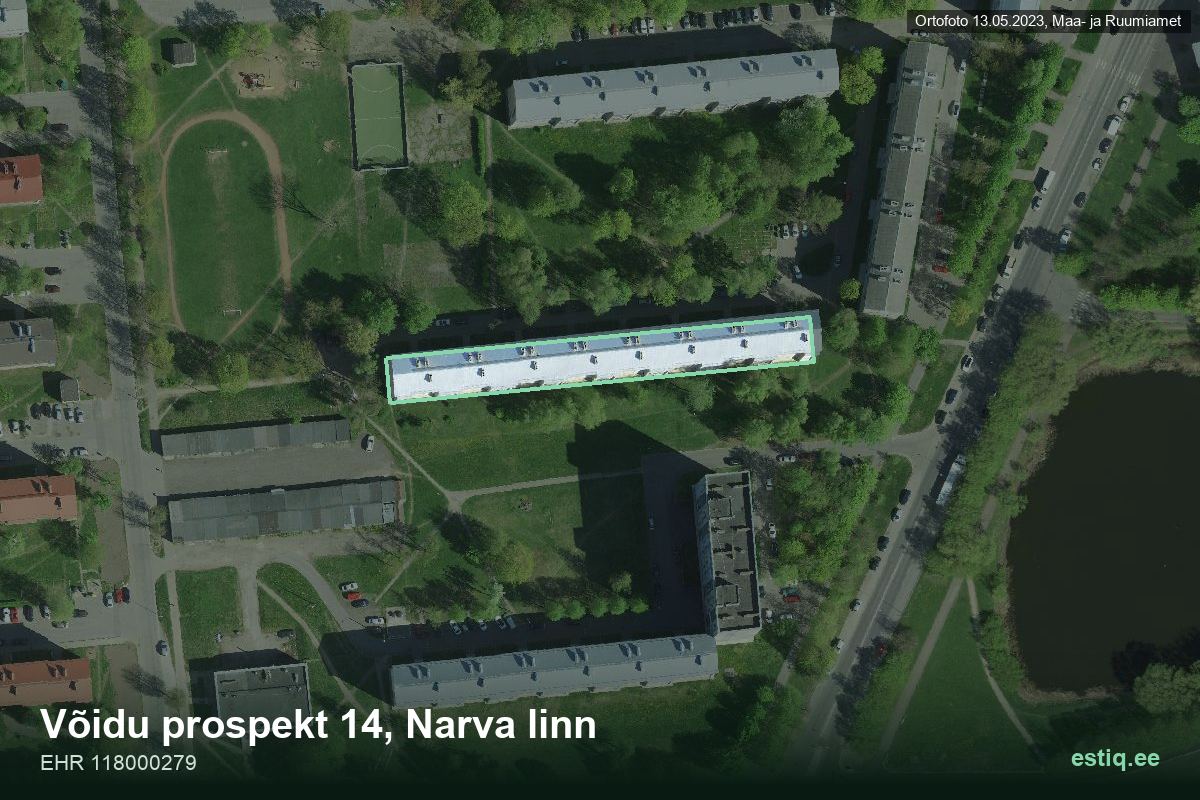 Võidu prospekt 14, Narva – aerial photo of the building, outline from the Building Register (EHR)