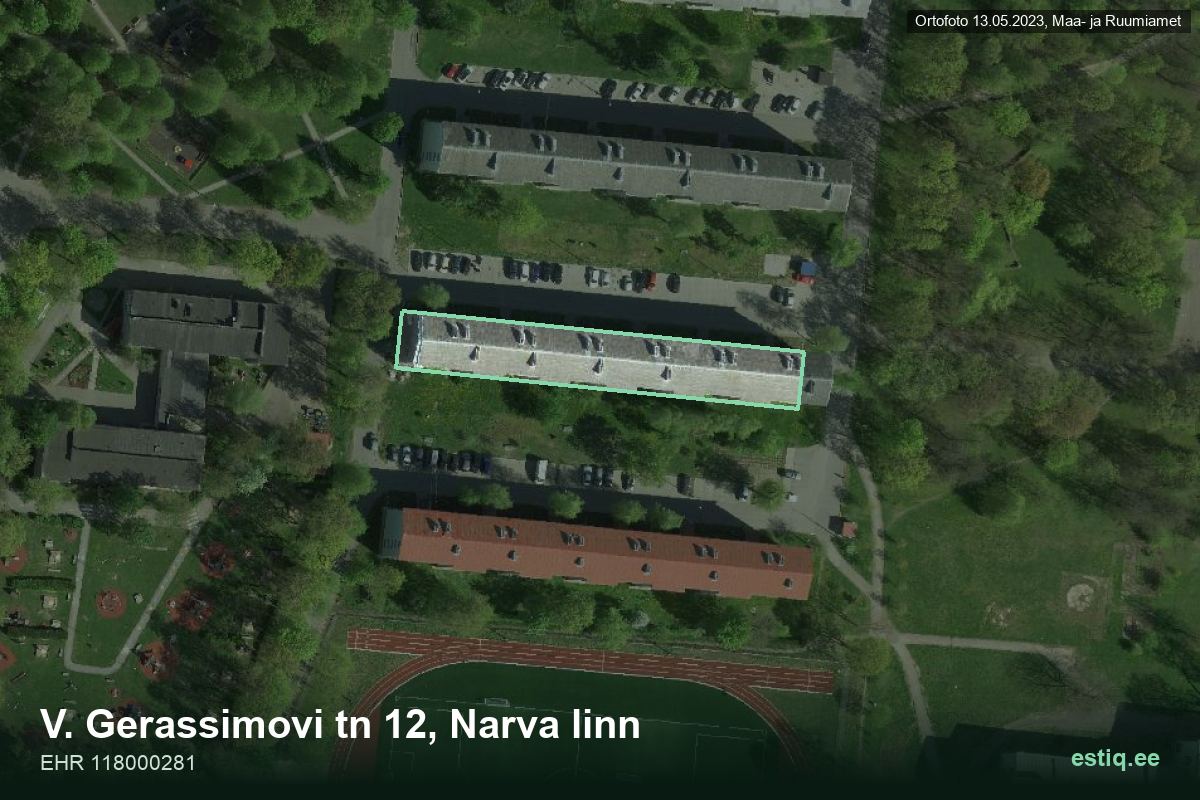 V. Gerassimovi tänav 12, Narva – hoone aerofoto, kontuur ehitisregistri (EHR) andmetest