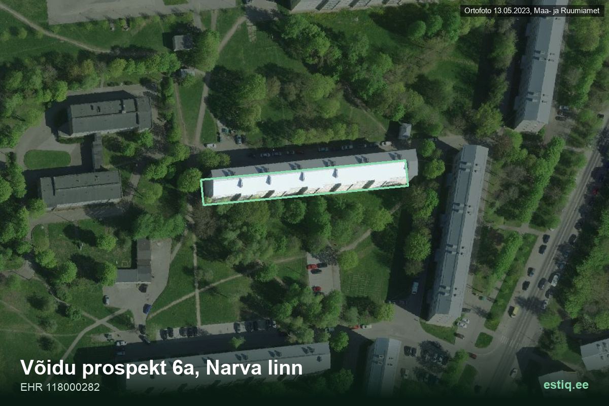 Võidu prospekt 6a, Narva – hoone aerofoto, kontuur ehitisregistri (EHR) andmetest