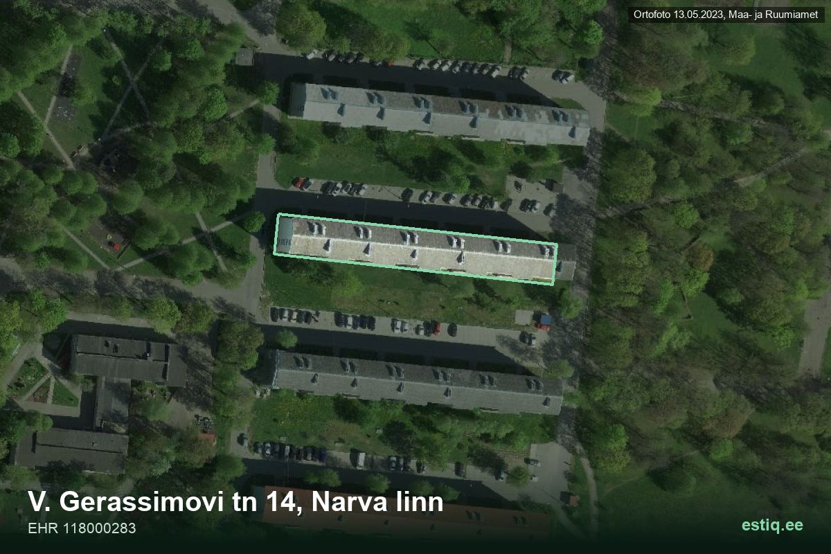 V. Gerassimovi tänav 14, Narva – ilmakuva rakennuksesta, ääriviiva rakennusrekisteristä (EHR)