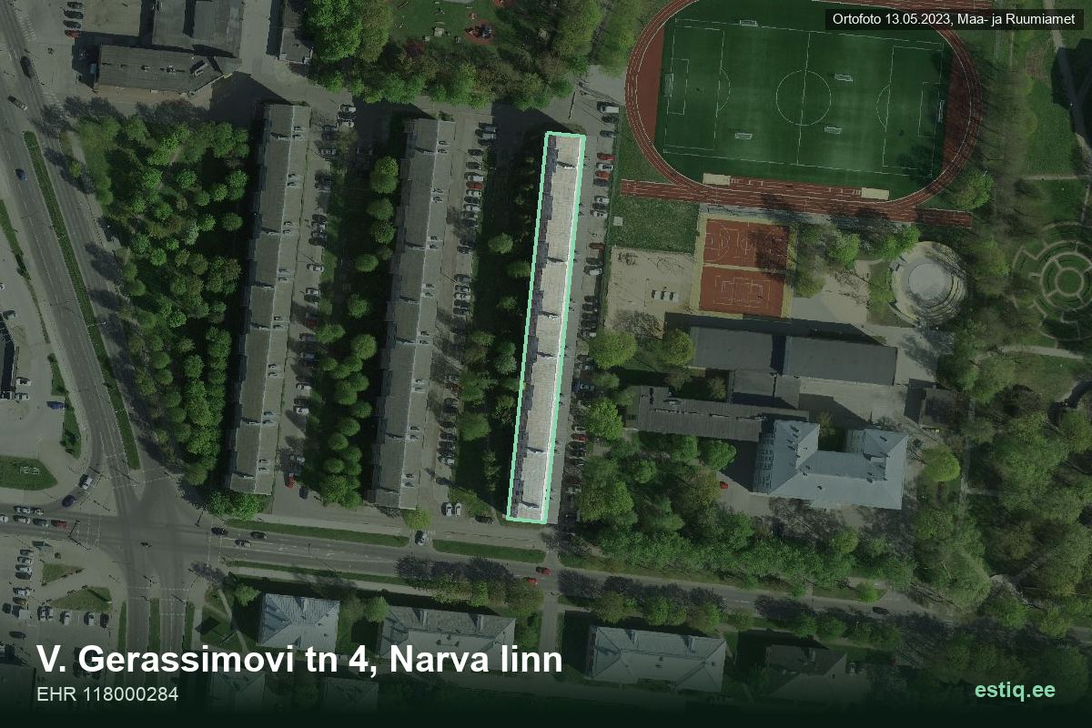 V. Gerassimovi tänav 4, Narva – aerial photo of the building, outline from the Building Register (EHR)