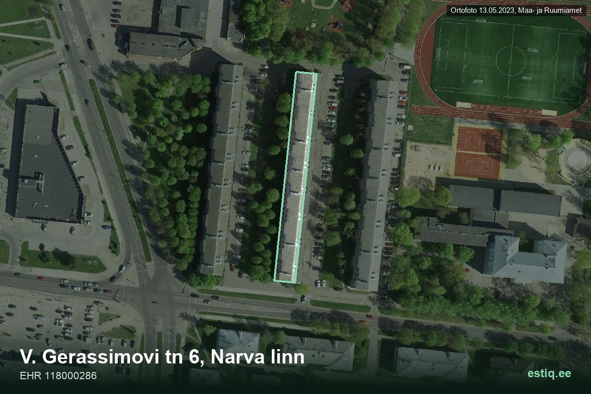 V. Gerassimovi tänav 6, Narva – hoone aerofoto, kontuur ehitisregistri (EHR) andmetest
