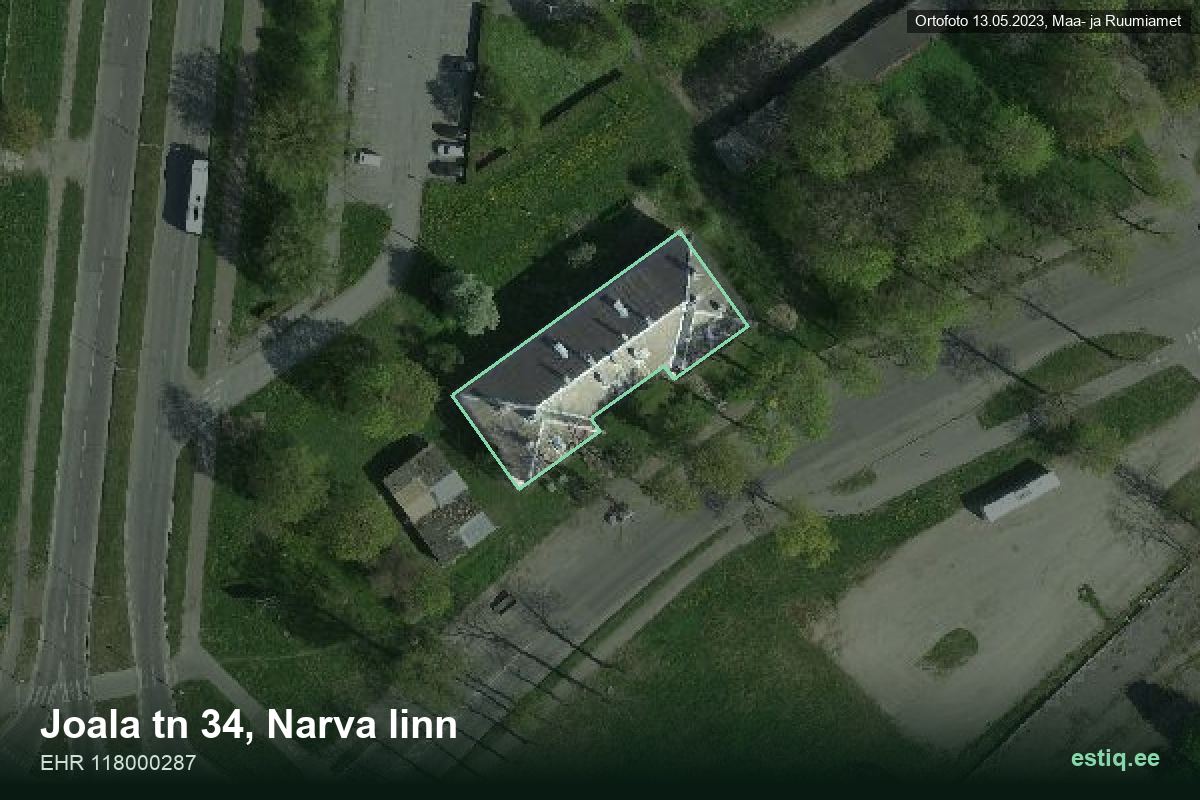 Joala tänav 34, Narva – hoone aerofoto, kontuur ehitisregistri (EHR) andmetest