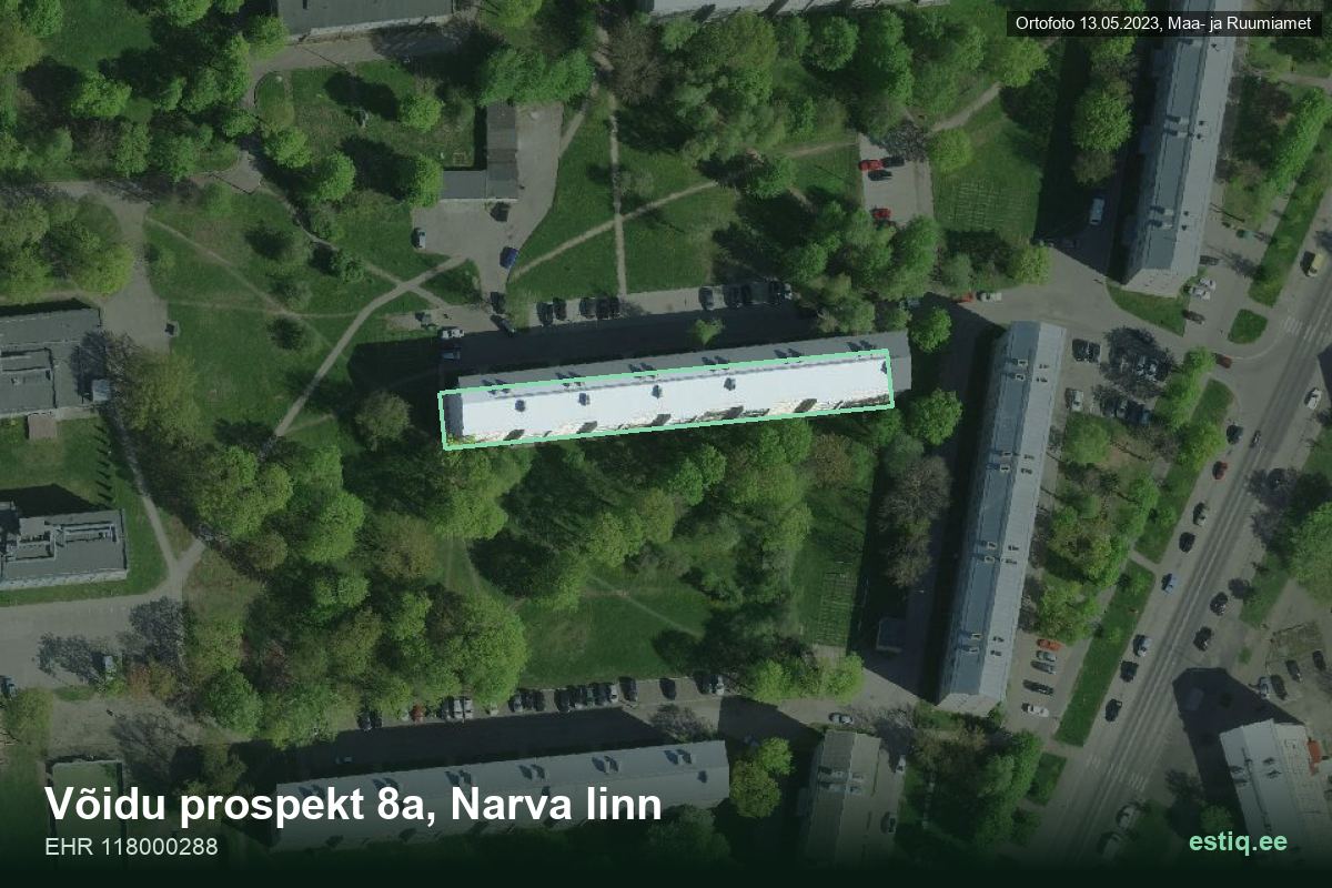 Võidu prospekt 8a, Narva – hoone aerofoto, kontuur ehitisregistri (EHR) andmetest
