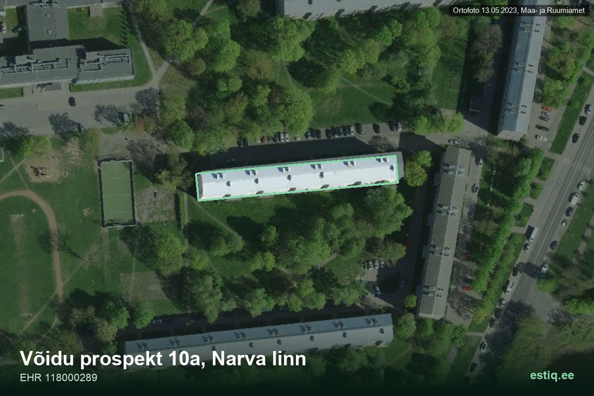 Võidu prospekt 10a, Narva – aerial photo of the building, outline from the Building Register (EHR)
