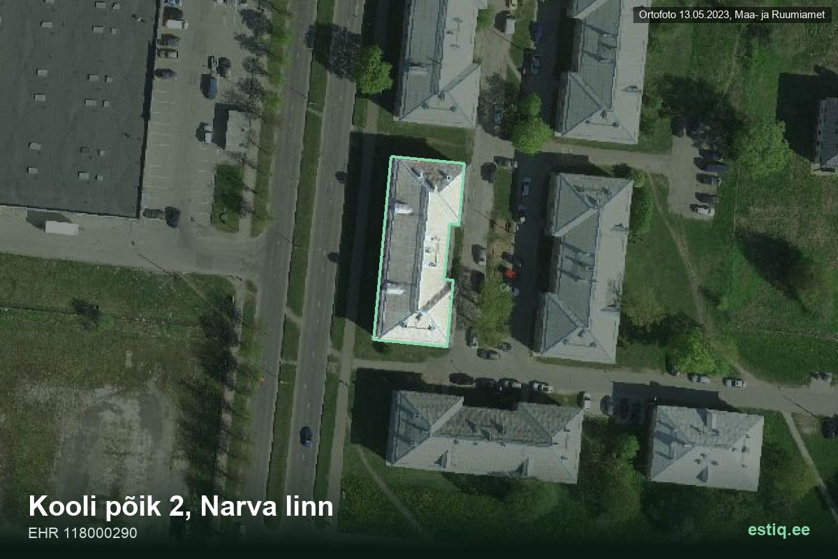 Kooli põik 2, Narva – aerial photo of the building, outline from the Building Register (EHR)