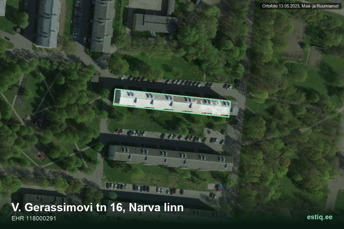 V. Gerassimovi tänav 16, Narva – ilmakuva rakennuksesta, ääriviiva rakennusrekisteristä (EHR)