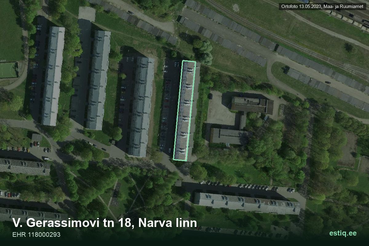 V. Gerassimovi tänav 18, Narva – ilmakuva rakennuksesta, ääriviiva rakennusrekisteristä (EHR)