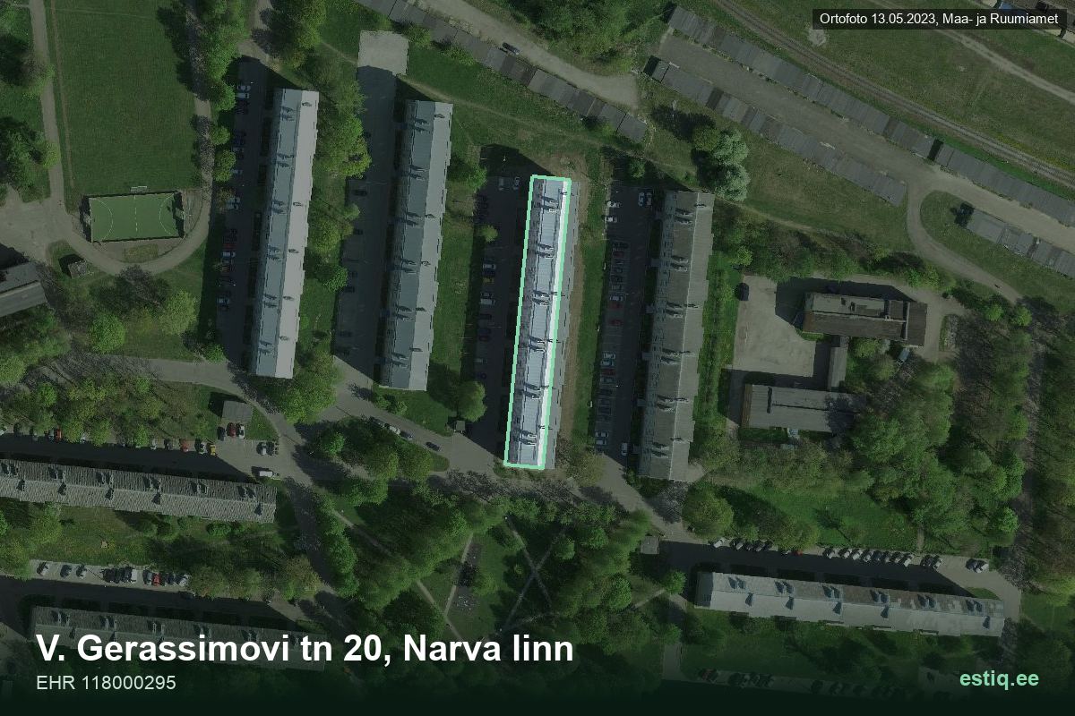 V. Gerassimovi tänav 20, Narva – аэрофото дома, контур по данным регистра строений (EHR)