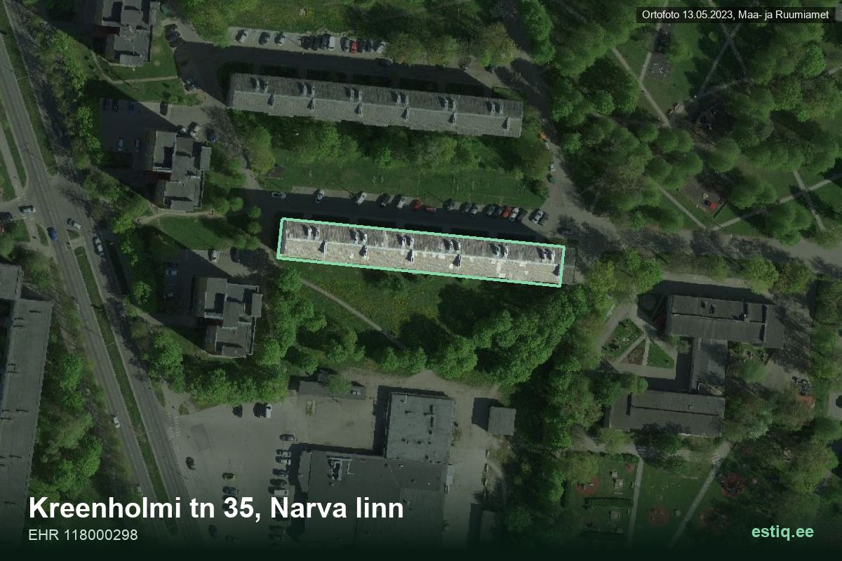 Kreenholmi mnt 35, Narva – hoone aerofoto, kontuur ehitisregistri (EHR) andmetest