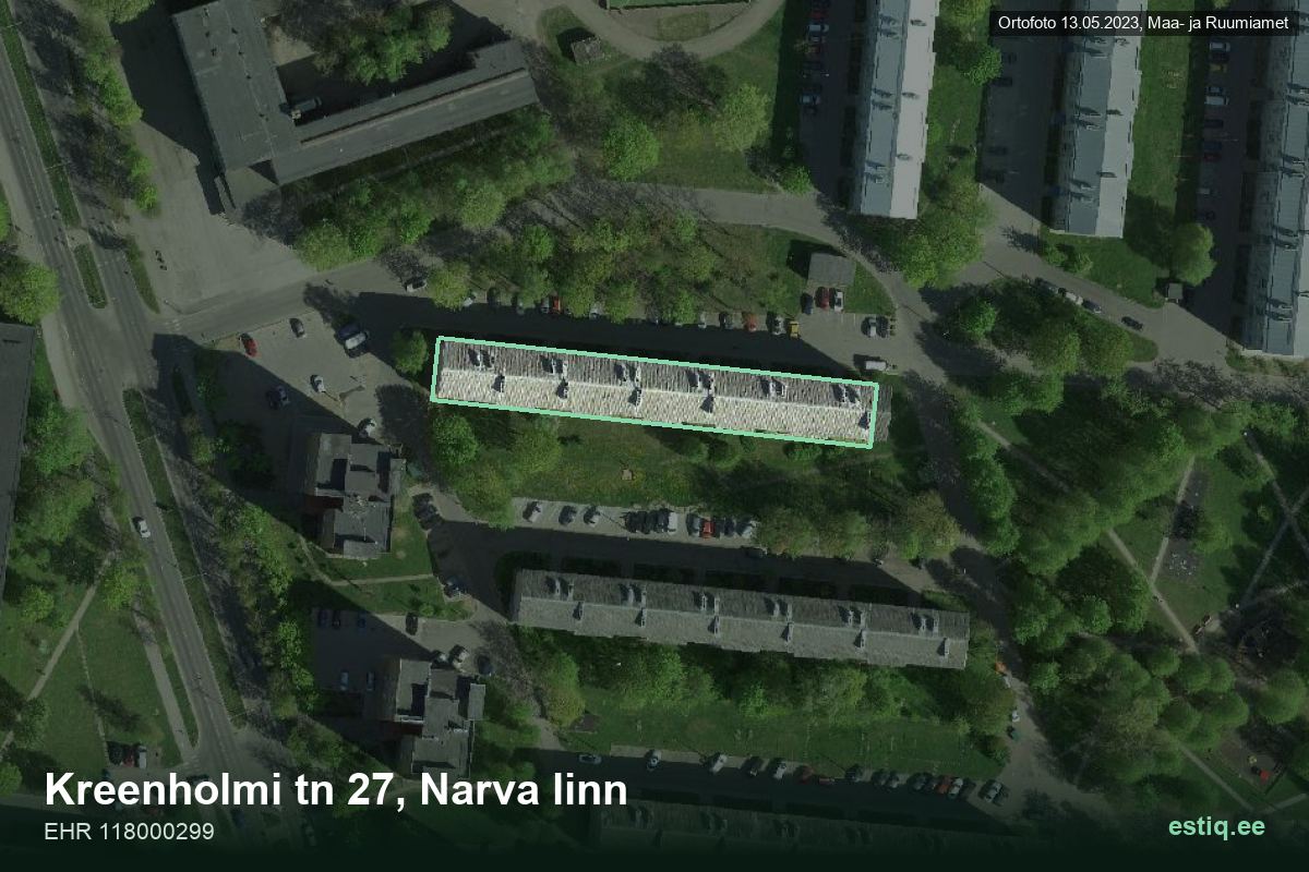 Kreenholmi tänav 27, Narva – ilmakuva rakennuksesta, ääriviiva rakennusrekisteristä (EHR)