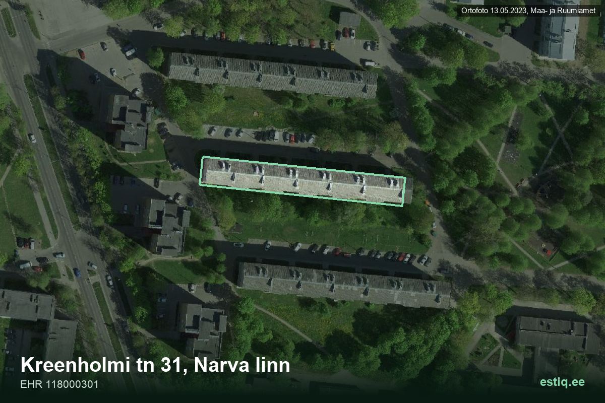 Kreenholmi tänav 31, Narva – aerial photo of the building, outline from the Building Register (EHR)