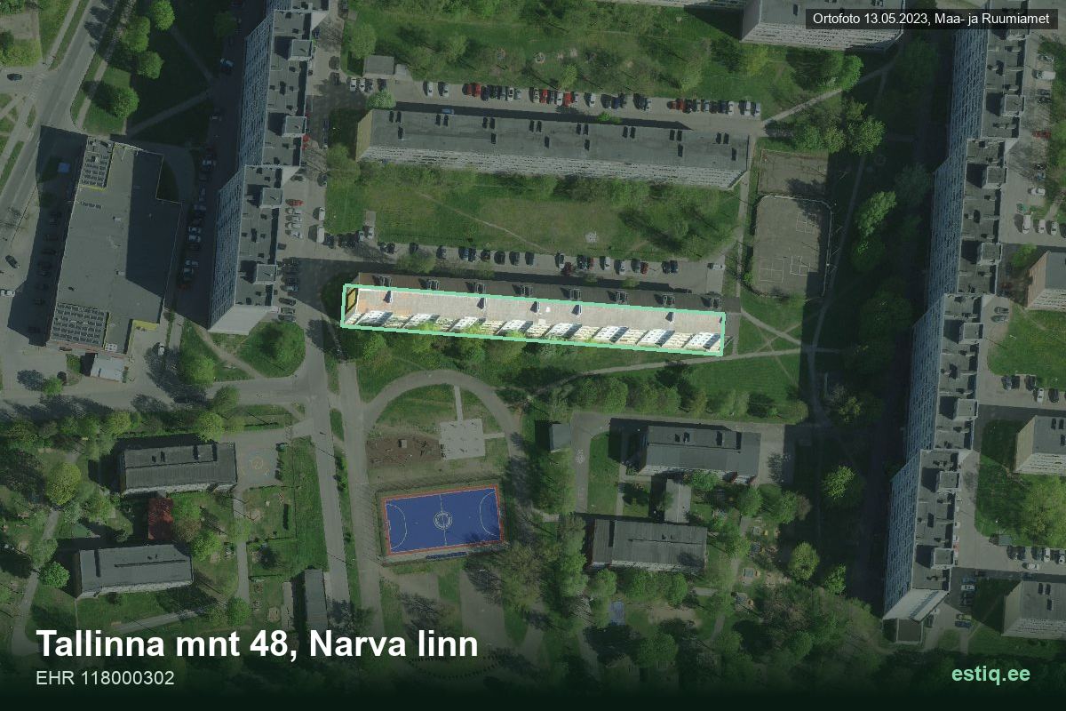 Tallinna mnt 48, Narva – аэрофото дома, контур по данным регистра строений (EHR)