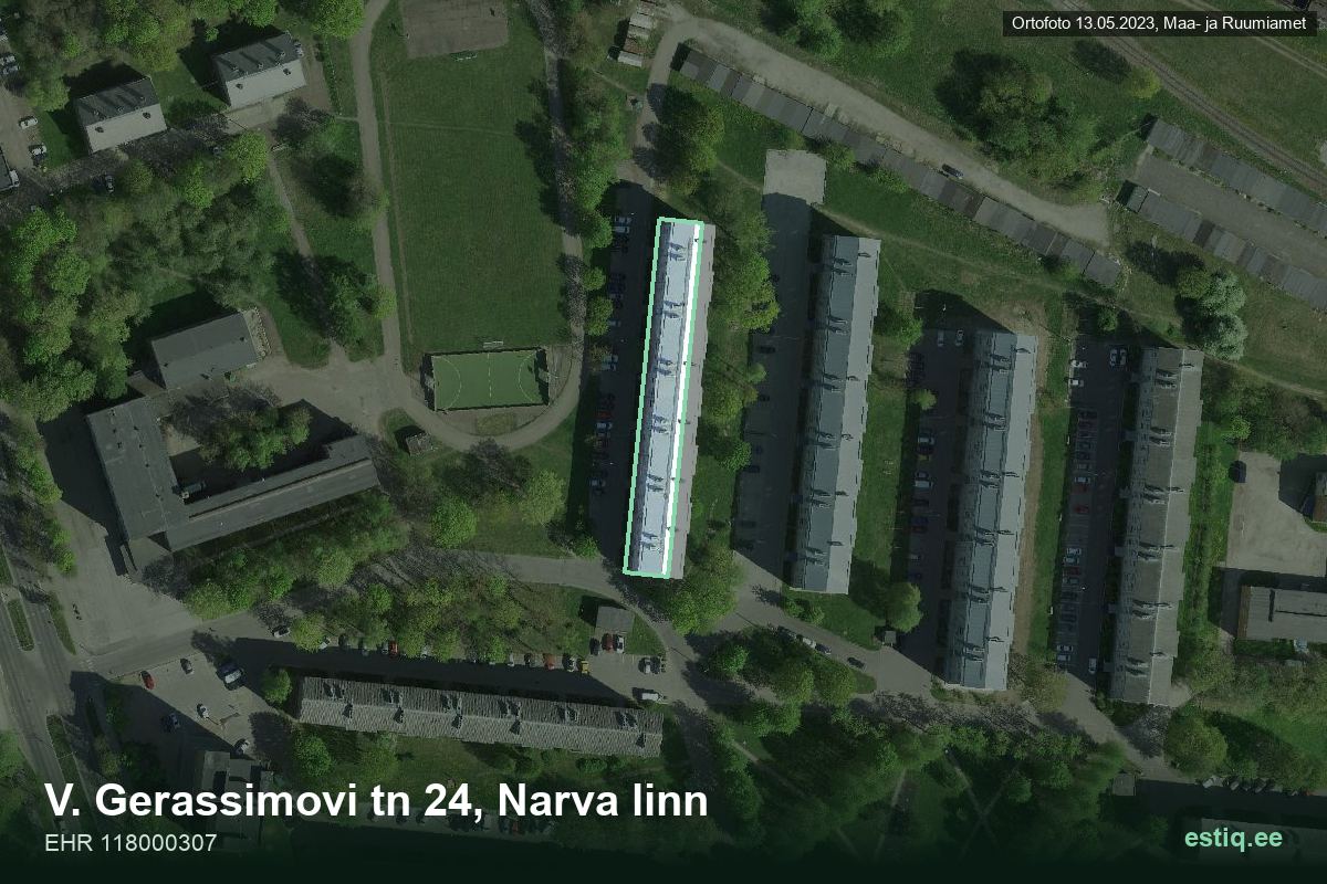 V. Gerassimovi tänav 24, Narva – аэрофото дома, контур по данным регистра строений (EHR)