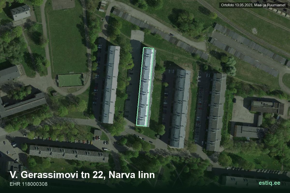 V. Gerassimovi tänav 22, Narva – ilmakuva rakennuksesta, ääriviiva rakennusrekisteristä (EHR)