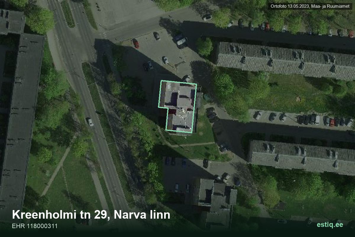 Kreenholmi mnt 29, Narva – hoone aerofoto, kontuur ehitisregistri (EHR) andmetest