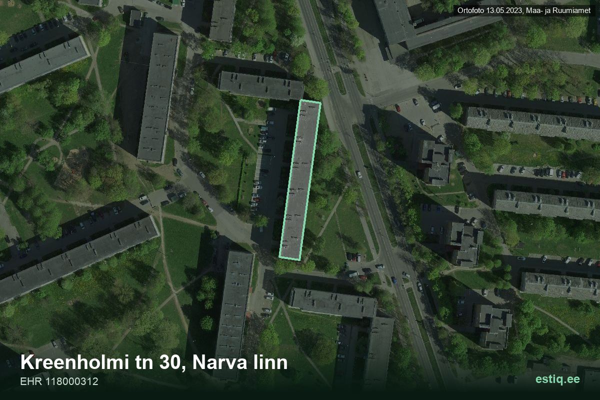 Kreenholmi mnt 30, Narva – hoone aerofoto, kontuur ehitisregistri (EHR) andmetest