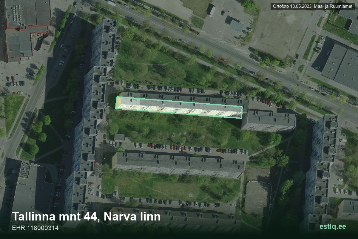 Tallinna mnt 44, Narva – aerial photo of the building, outline from the Building Register (EHR)