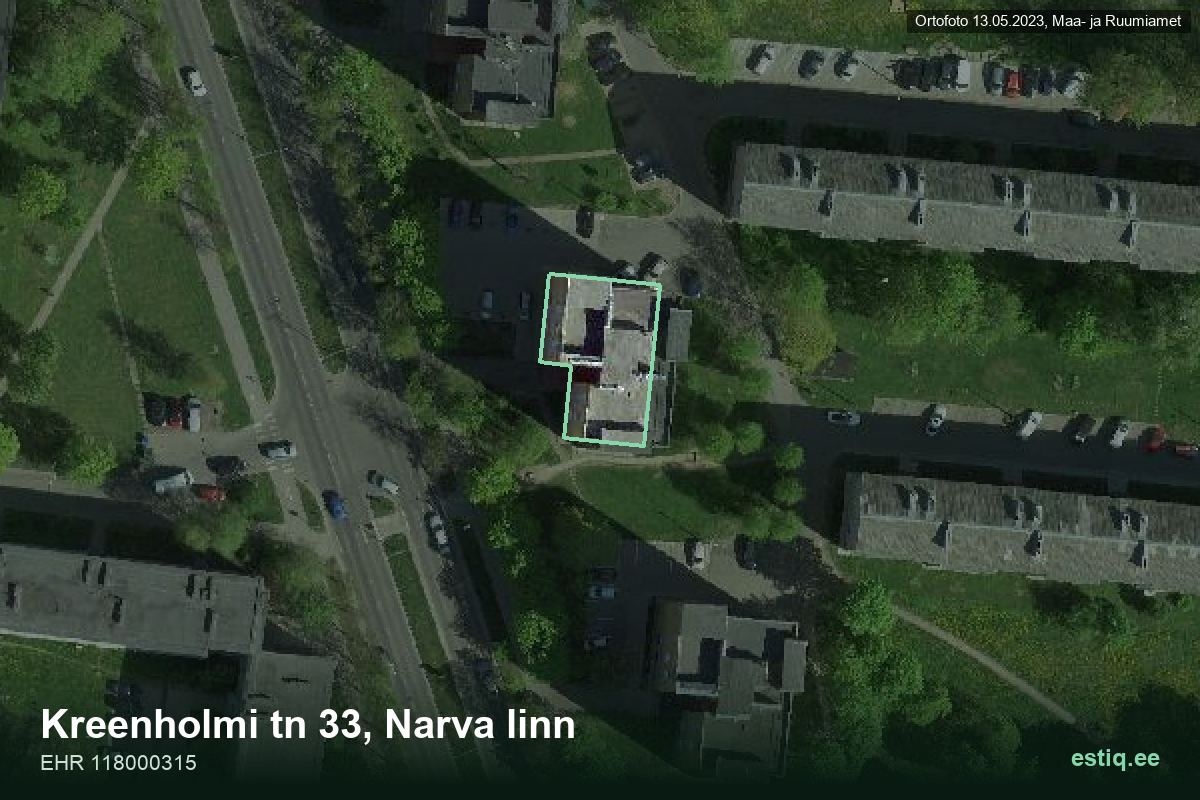 Kreenholmi mnt 33, Narva – hoone aerofoto, kontuur ehitisregistri (EHR) andmetest