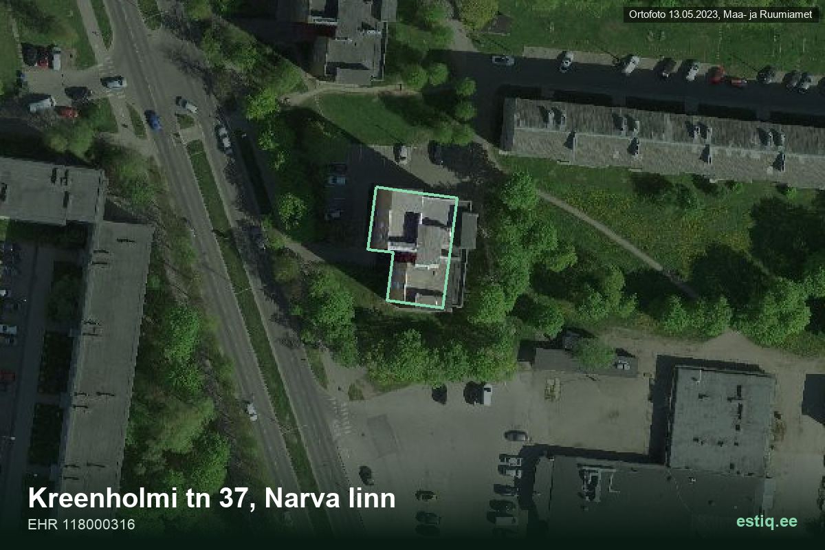 Kreenholmi tänav 37, Narva – аэрофото дома, контур по данным регистра строений (EHR)