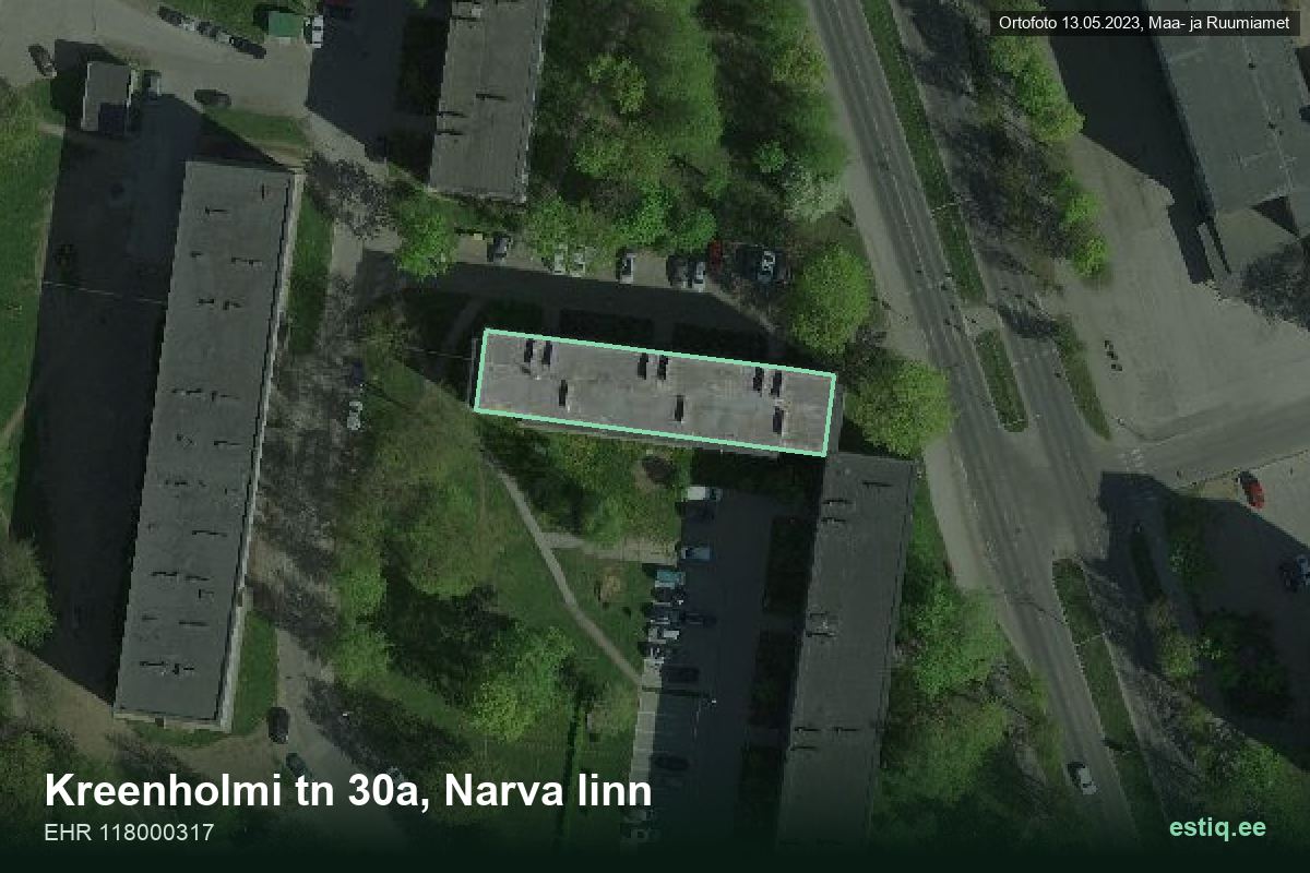 Kreenholmi mnt 30a, Narva – hoone aerofoto, kontuur ehitisregistri (EHR) andmetest
