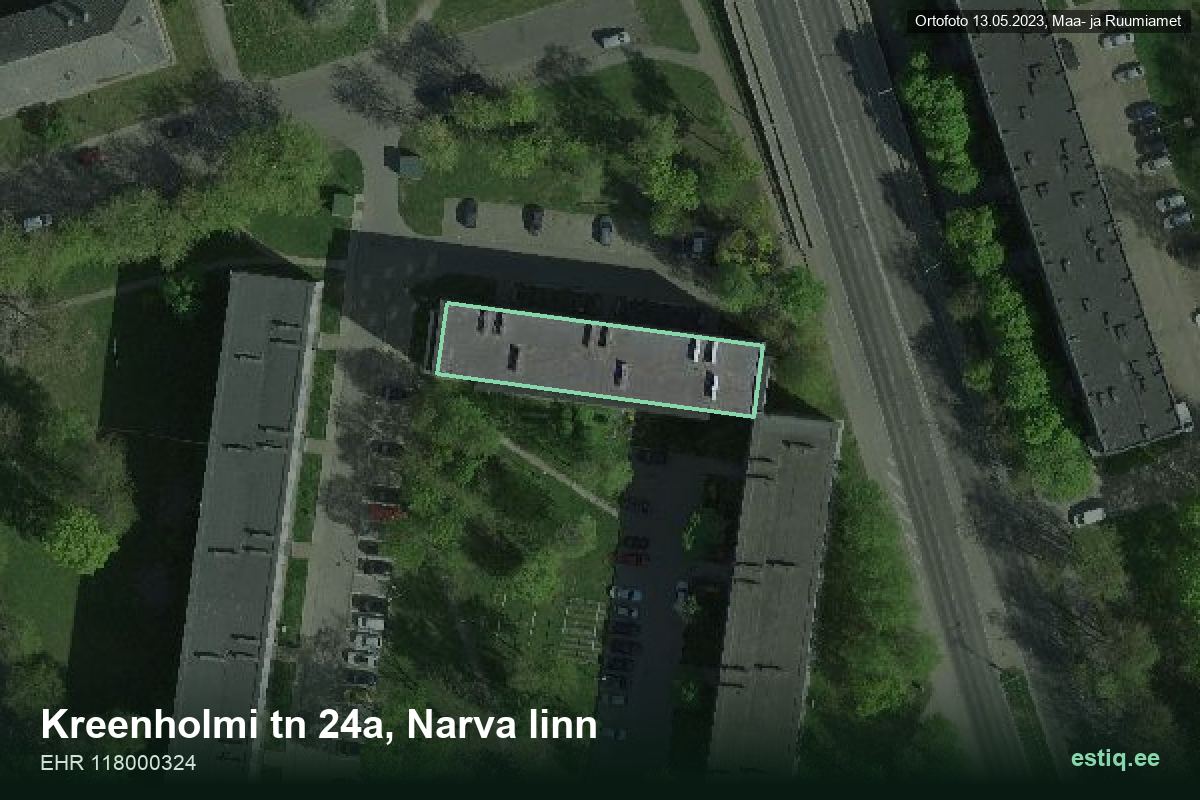 Kreenholmi tänav 24a, Narva – аэрофото дома, контур по данным регистра строений (EHR)