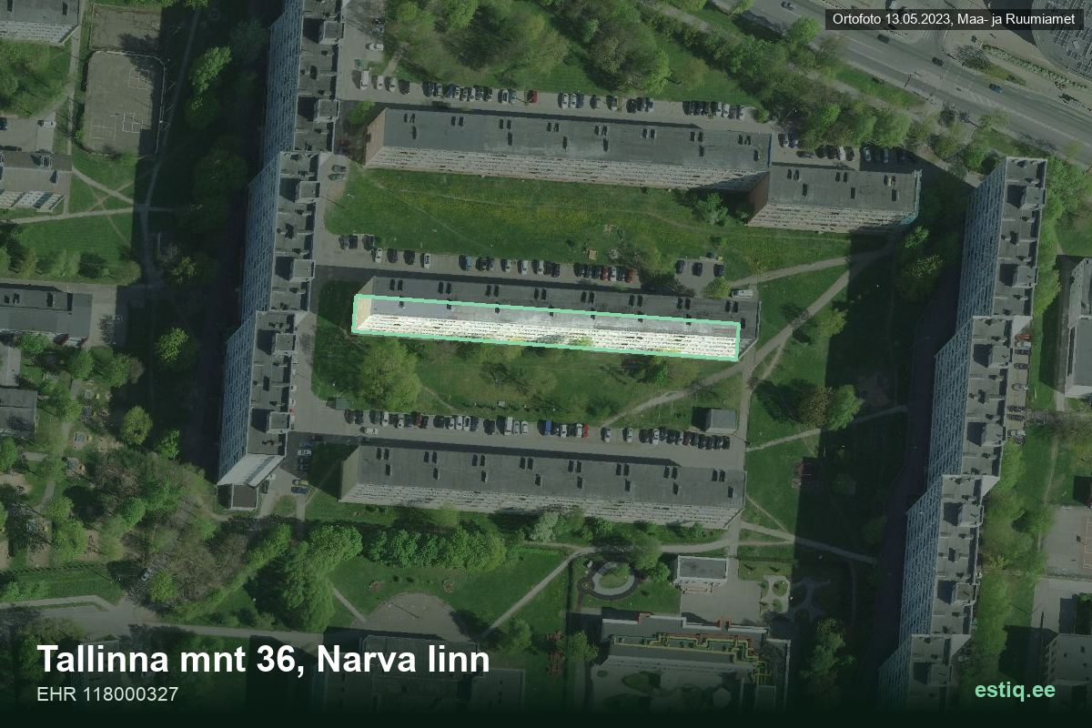 Tallinna mnt 36, Narva – hoone aerofoto, kontuur ehitisregistri (EHR) andmetest