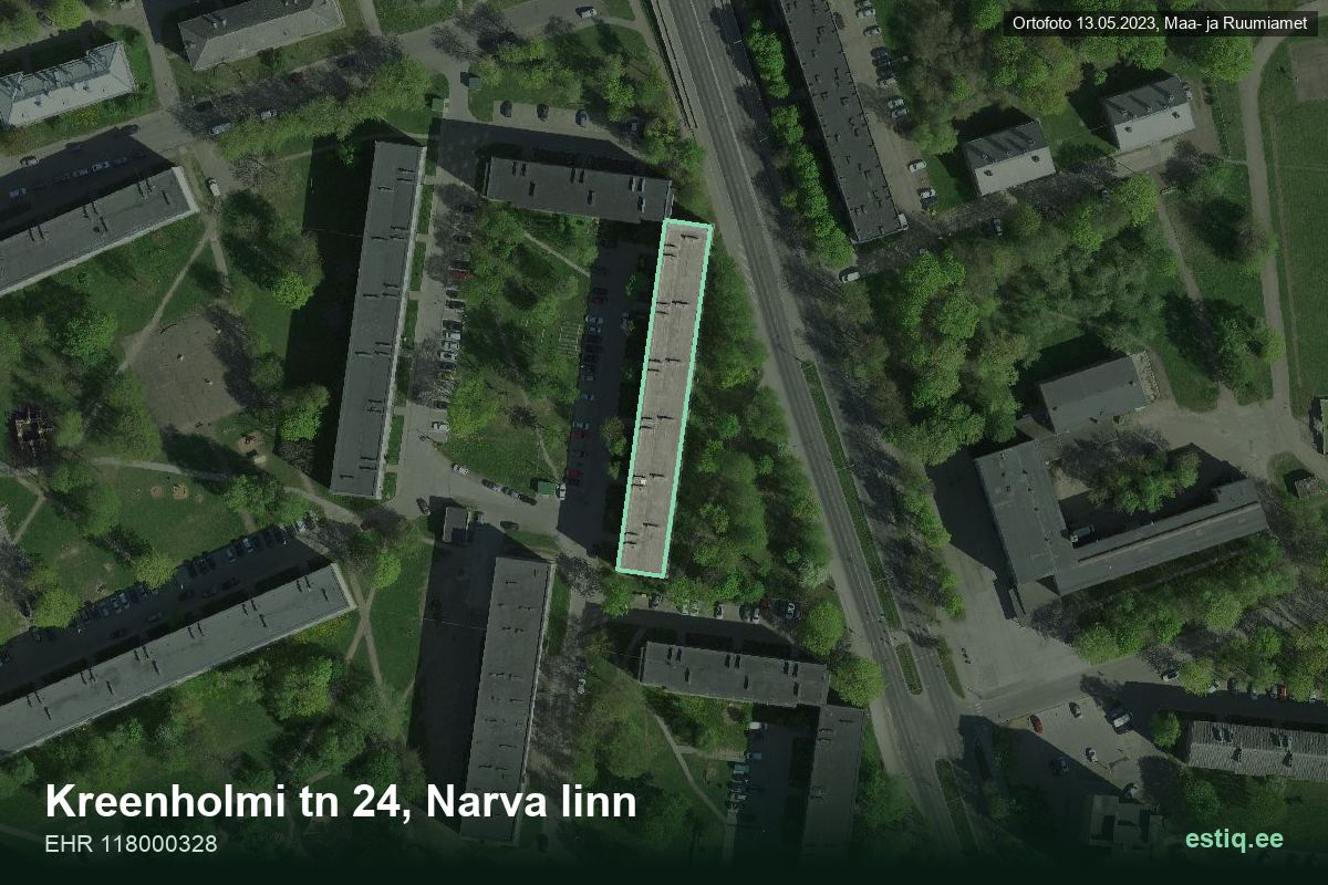 Kreenholmi mnt 24, Narva – hoone aerofoto, kontuur ehitisregistri (EHR) andmetest