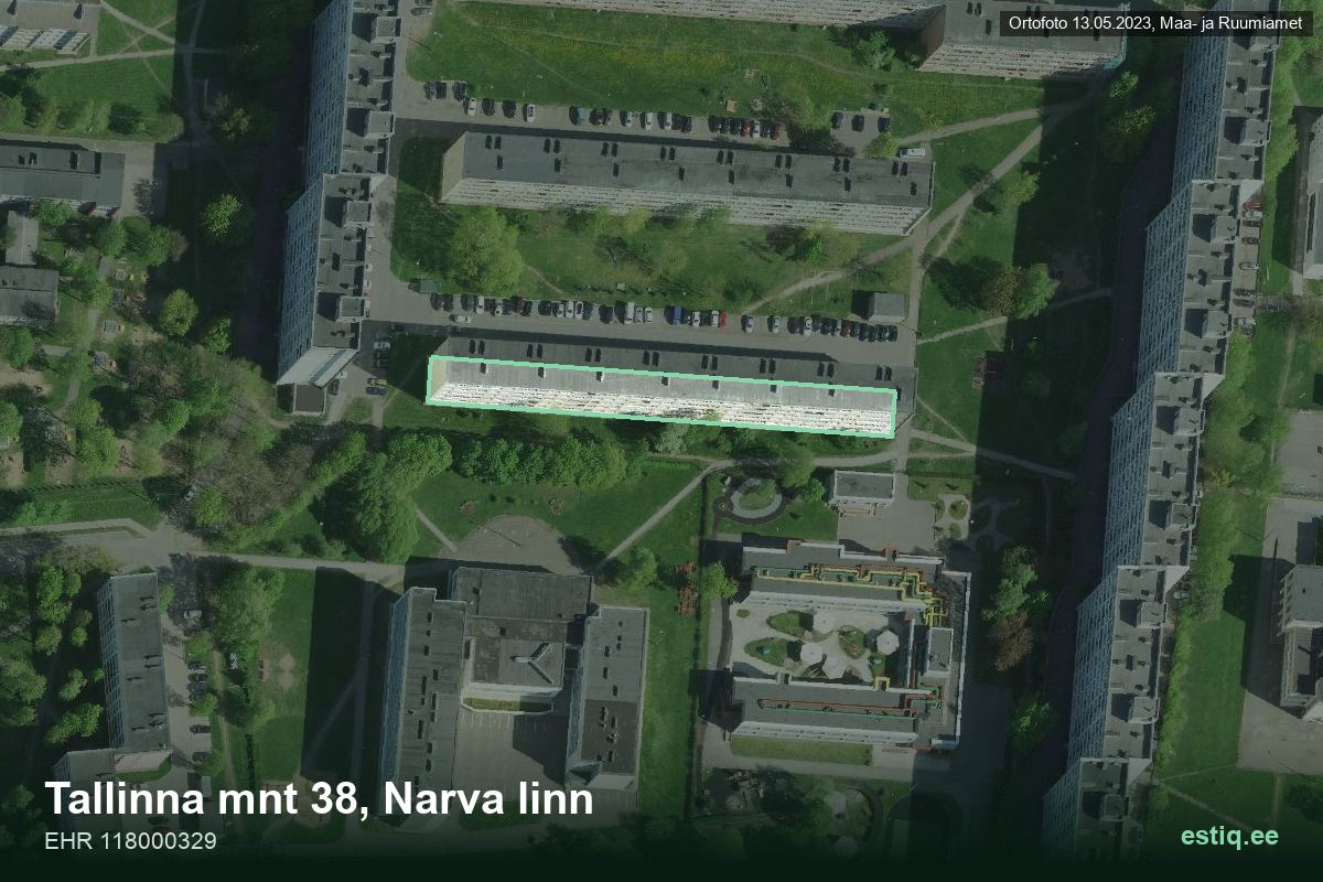 Tallinna mnt 38, Narva – aerial photo of the building, outline from the Building Register (EHR)