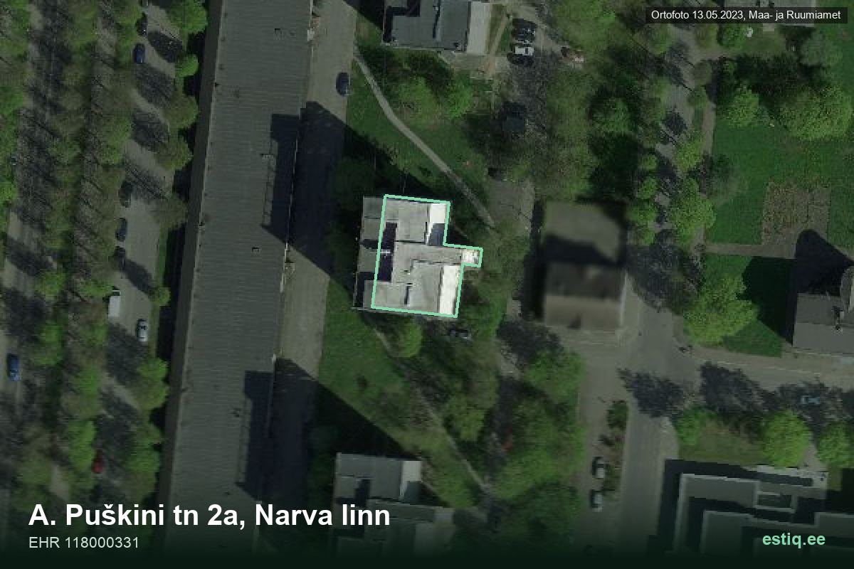 A. Puškini tänav 2a, Narva – hoone aerofoto, kontuur ehitisregistri (EHR) andmetest