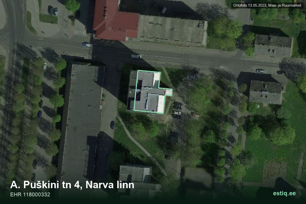 A. Puškini tänav 4, Narva – hoone aerofoto, kontuur ehitisregistri (EHR) andmetest