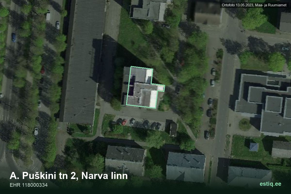A. Puškini tänav 2, Narva – aerial photo of the building, outline from the Building Register (EHR)