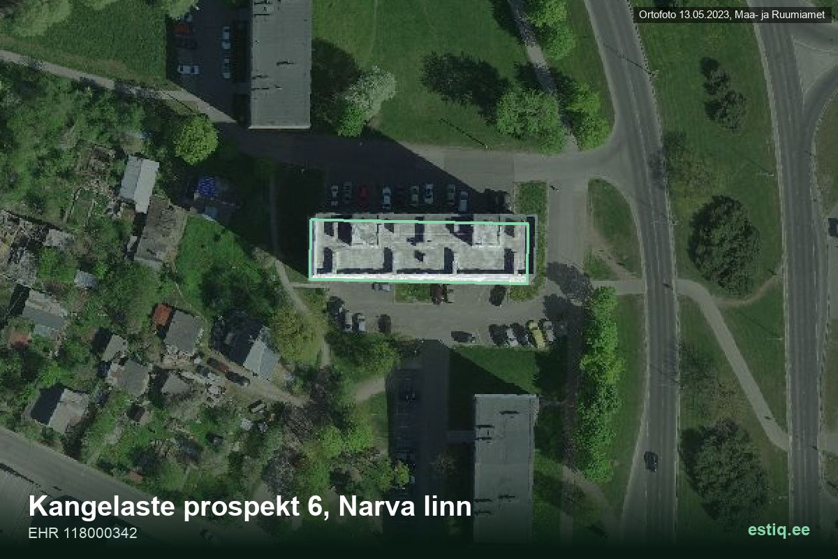 Kangelaste pr 6, Narva – аэрофото дома, контур по данным регистра строений (EHR)