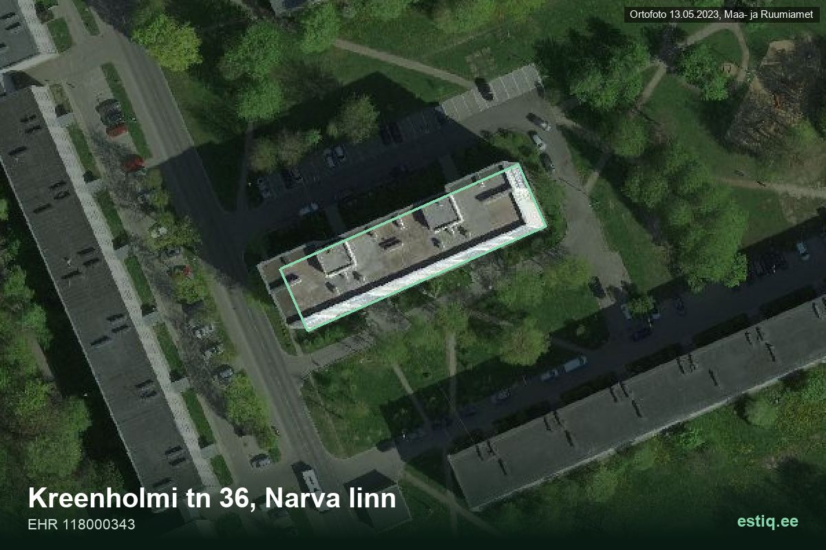 Kreenholmi tänav 36, Narva – aerial photo of the building, outline from the Building Register (EHR)