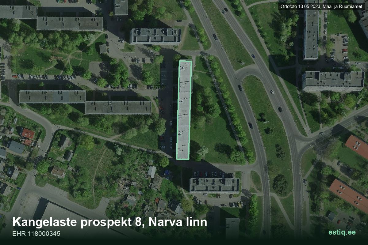 Kangelaste prospekt 8, Narva – aerial photo of the building, outline from the Building Register (EHR)