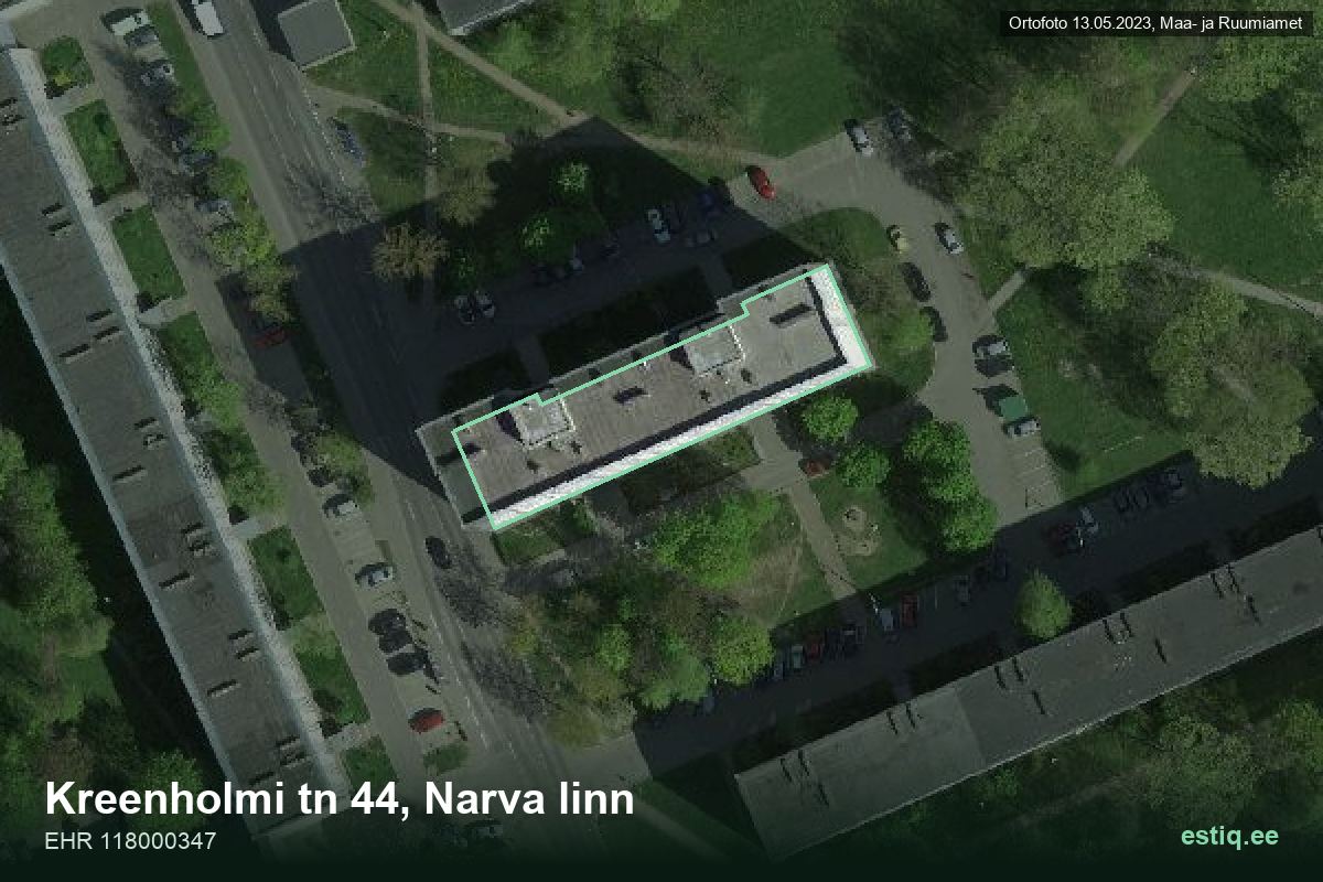Kreenholmi tänav 44, Narva – hoone aerofoto, kontuur ehitisregistri (EHR) andmetest