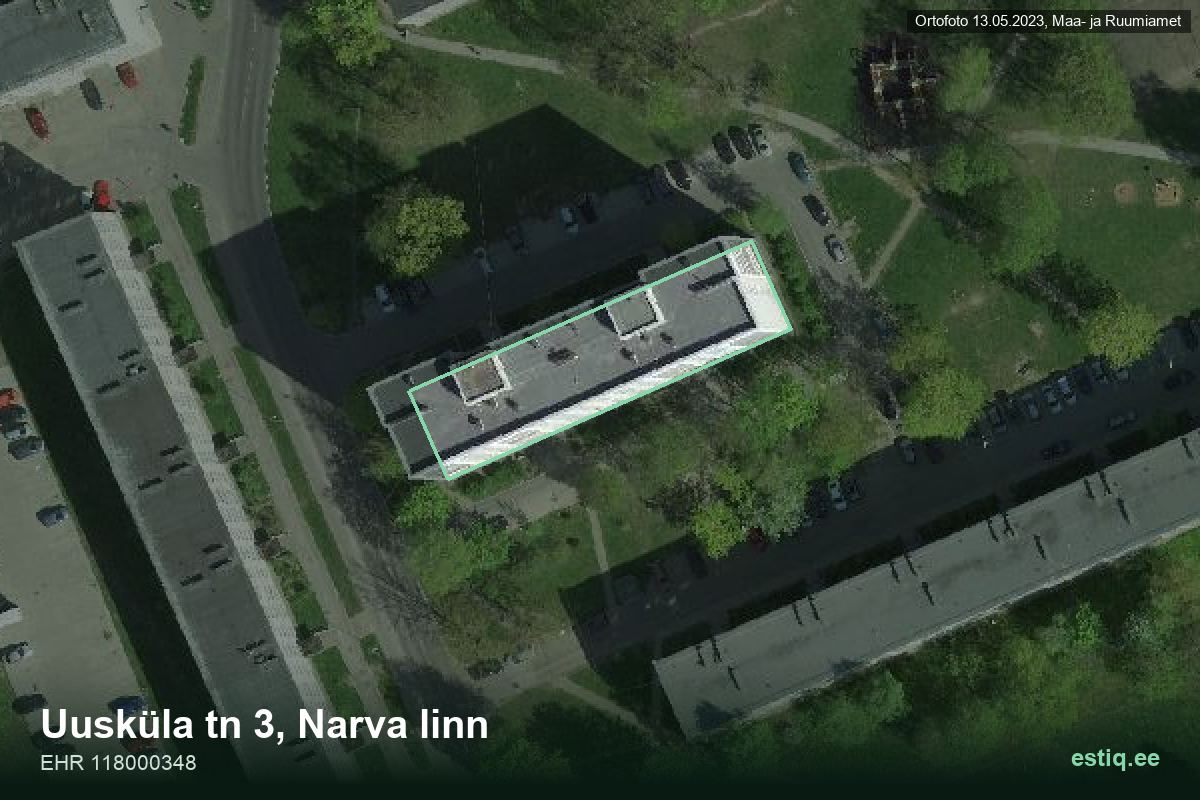Uusküla tänav 3, Narva – aerial photo of the building, outline from the Building Register (EHR)