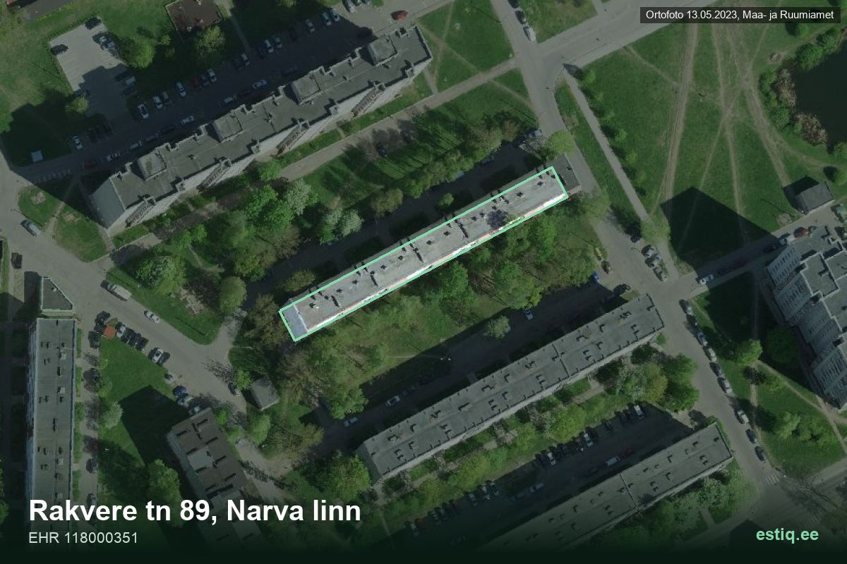 Rakvere tänav 89, Narva – аэрофото дома, контур по данным регистра строений (EHR)