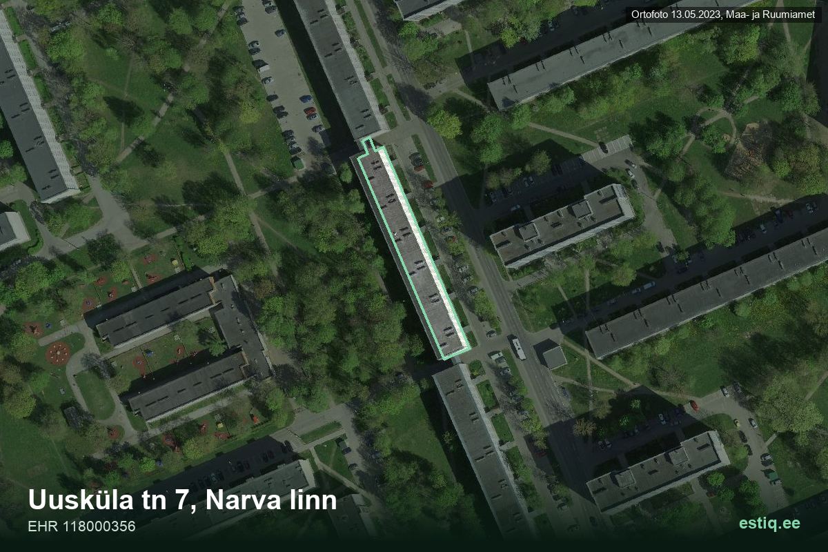 Uusküla tänav 7, Narva – aerial photo of the building, outline from the Building Register (EHR)