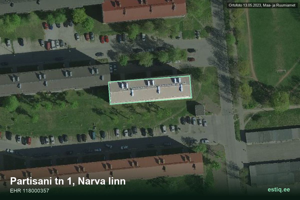 Partisani tänav 1, Narva – hoone aerofoto, kontuur ehitisregistri (EHR) andmetest