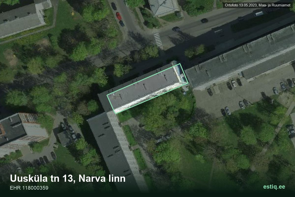 Uusküla tänav 13, Narva – hoone aerofoto, kontuur ehitisregistri (EHR) andmetest