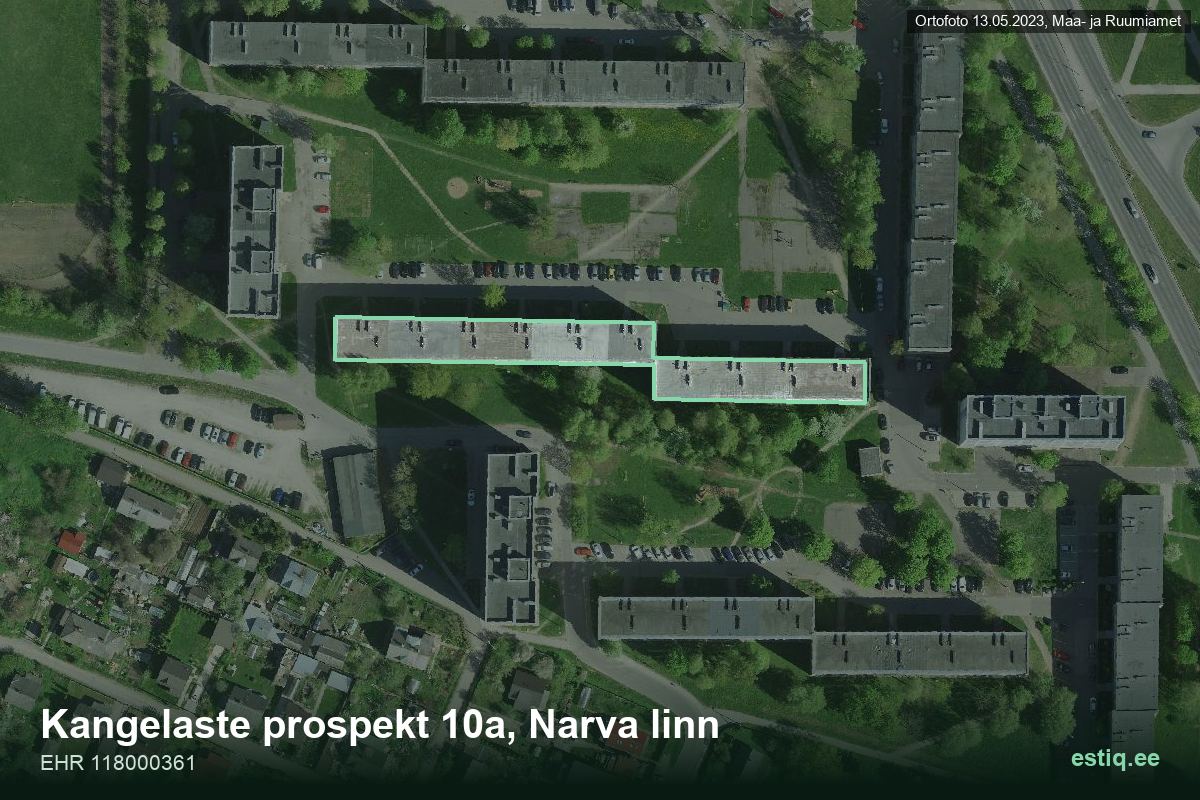 Kangelaste prospekt 10a, Narva – аэрофото дома, контур по данным регистра строений (EHR)