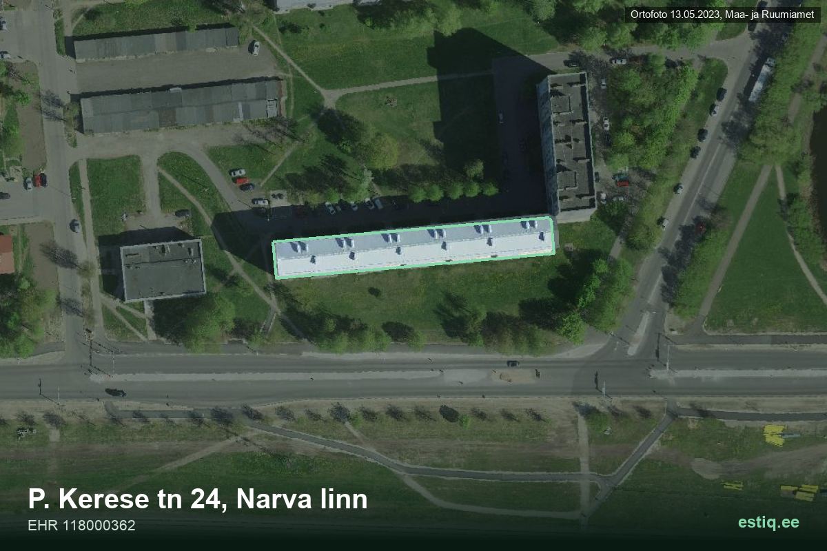 P. Kerese tänav 24, Narva – hoone aerofoto, kontuur ehitisregistri (EHR) andmetest