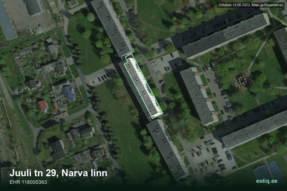Juuli tänav 29, Narva – ilmakuva rakennuksesta, ääriviiva rakennusrekisteristä (EHR)