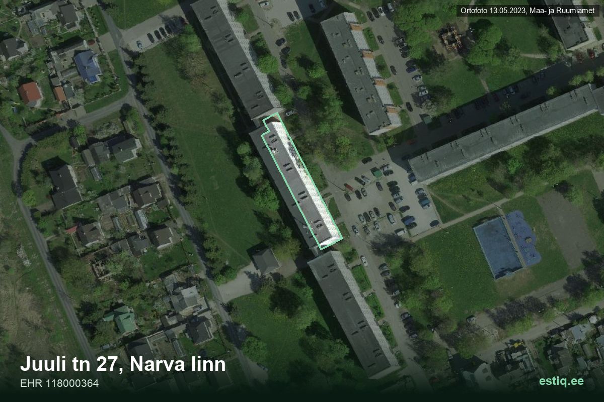 Juuli tänav 27, Narva – hoone aerofoto, kontuur ehitisregistri (EHR) andmetest