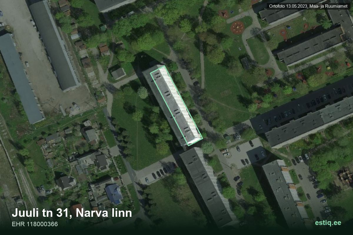 Juuli tänav 31, Narva – ilmakuva rakennuksesta, ääriviiva rakennusrekisteristä (EHR)