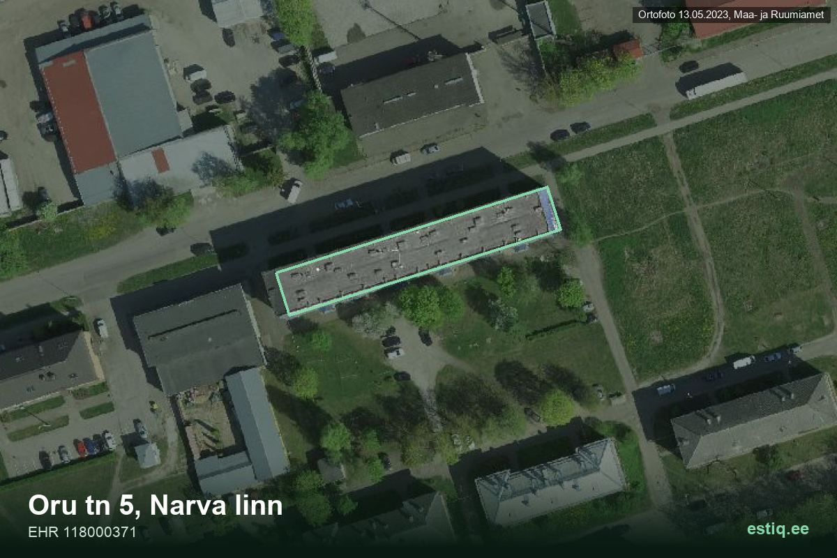 Oru tänav 5, Narva – hoone aerofoto, kontuur ehitisregistri (EHR) andmetest